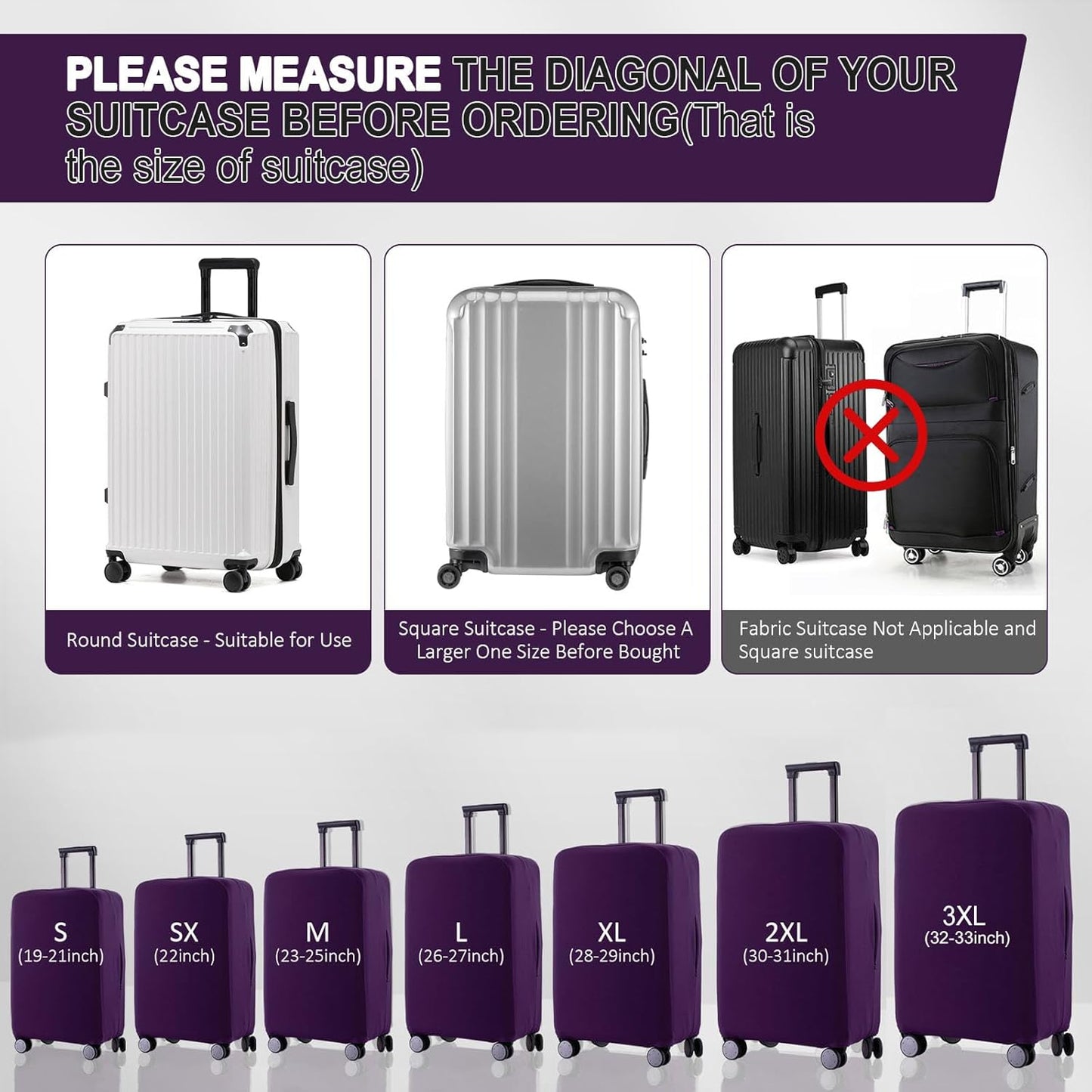 Travel Luggage Cover Suitcase Protector Scratch-Resistant Fit 19-31 Inch Suitcase, Not Included Suitcase (Purple, S(19-21 inch))