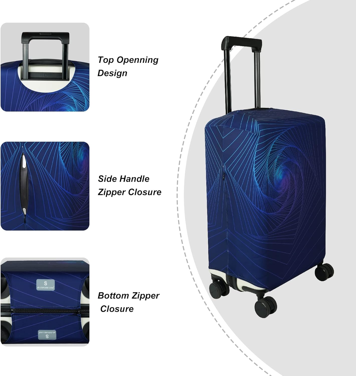 Explore Land Travel Luggage Cover Suitcase Protector Fits 27-30 Inch Case (Gyrotropic, L)