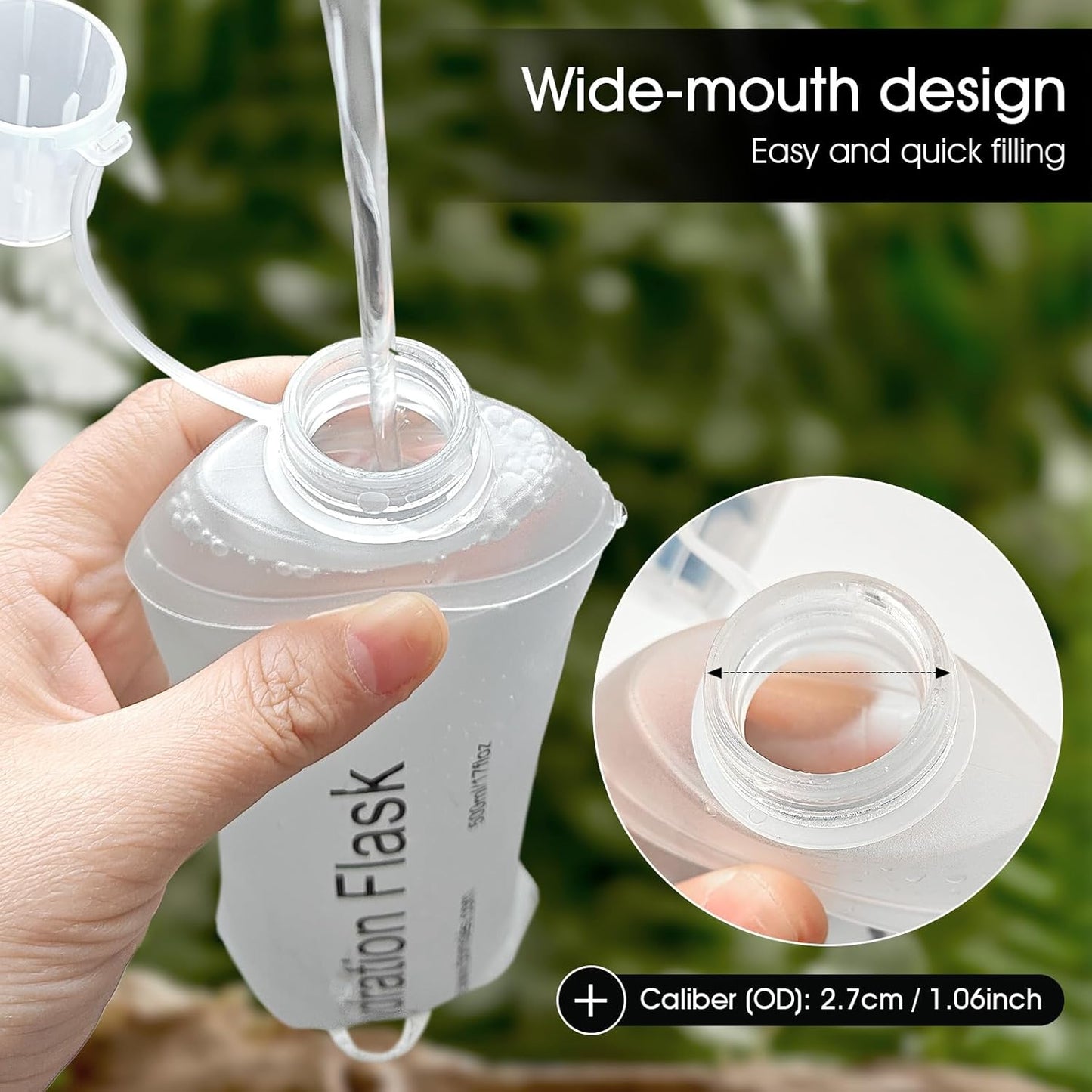 GYGYL Soft Flask, TPU Collapsible Soft Water Bottle for Hydration Pack, Running Vest, Leak-Proof Folding Water Bottle for Hiking Cycling Climbing Jogging-500ml White, 2pcs