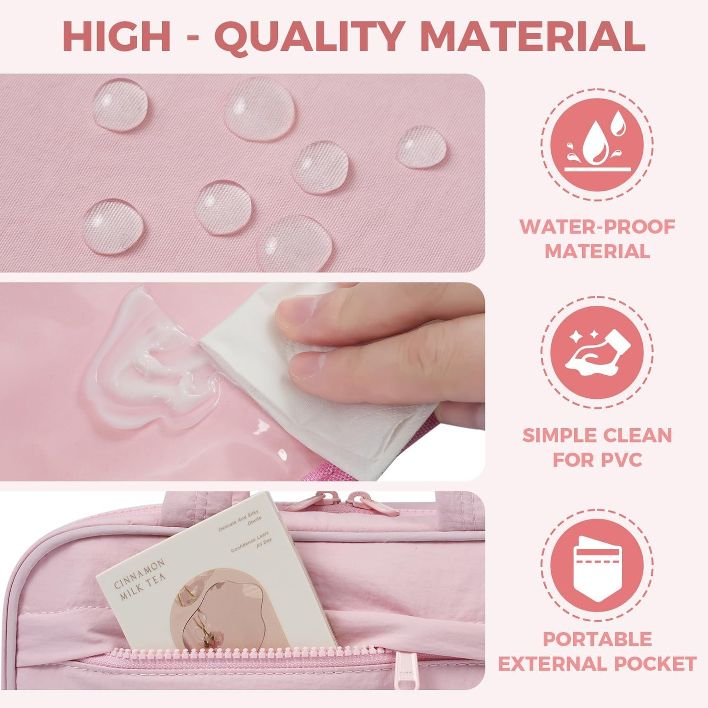 Toiletry Bag For women,Portable Hanging Organizer,4 Leakproof Compartment for full-sized Conditioner, Brushes Set, Makeup Accessories,Visible and easy to access.L-pink