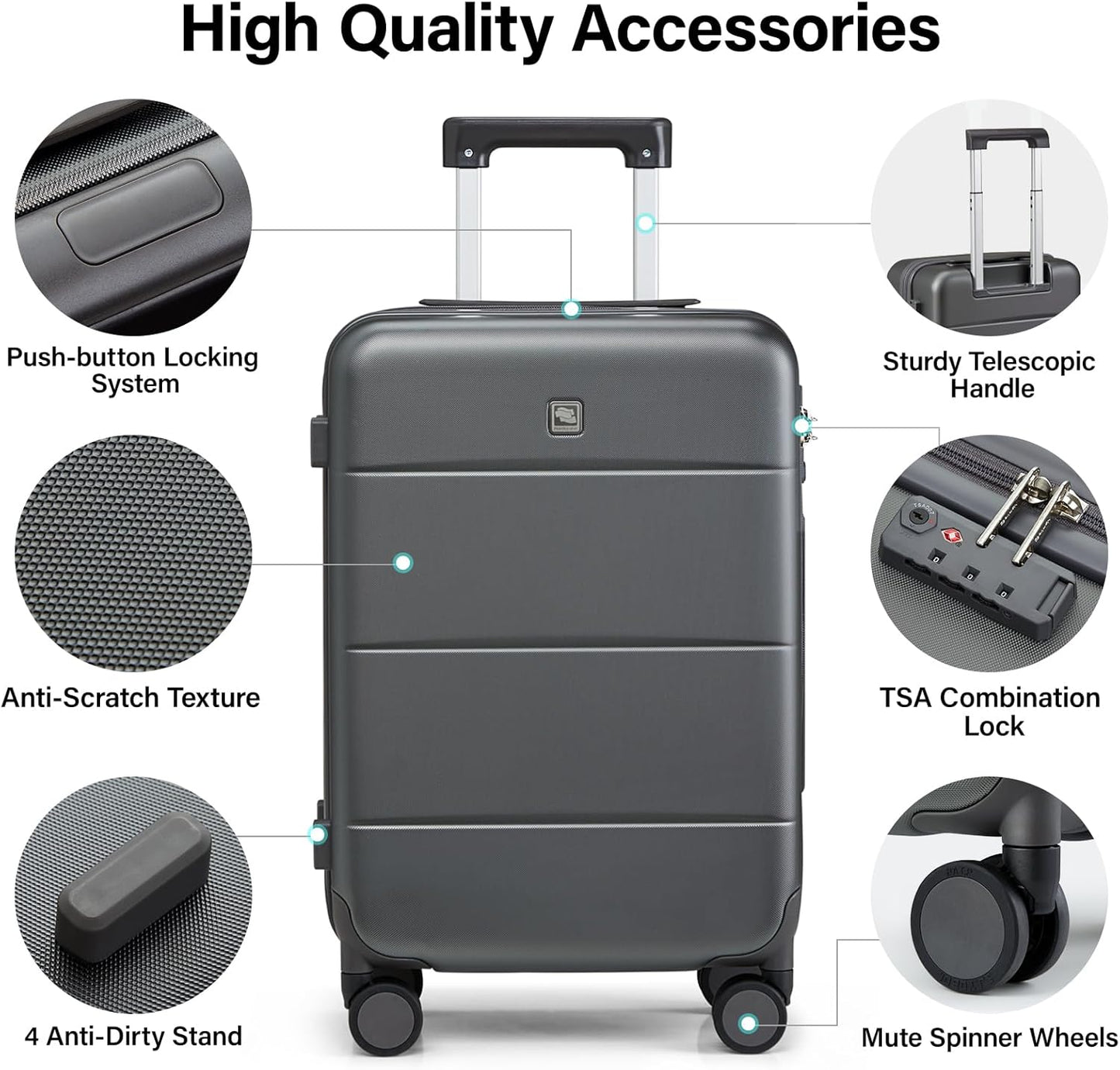 Hanke 26 Inch Luggage Large Suitcase With Spinner Wheels Tsa Luggage Suitcases Hard Case Luggage For Women & Men Rolling Checked Luggage(Graphite Grey)
