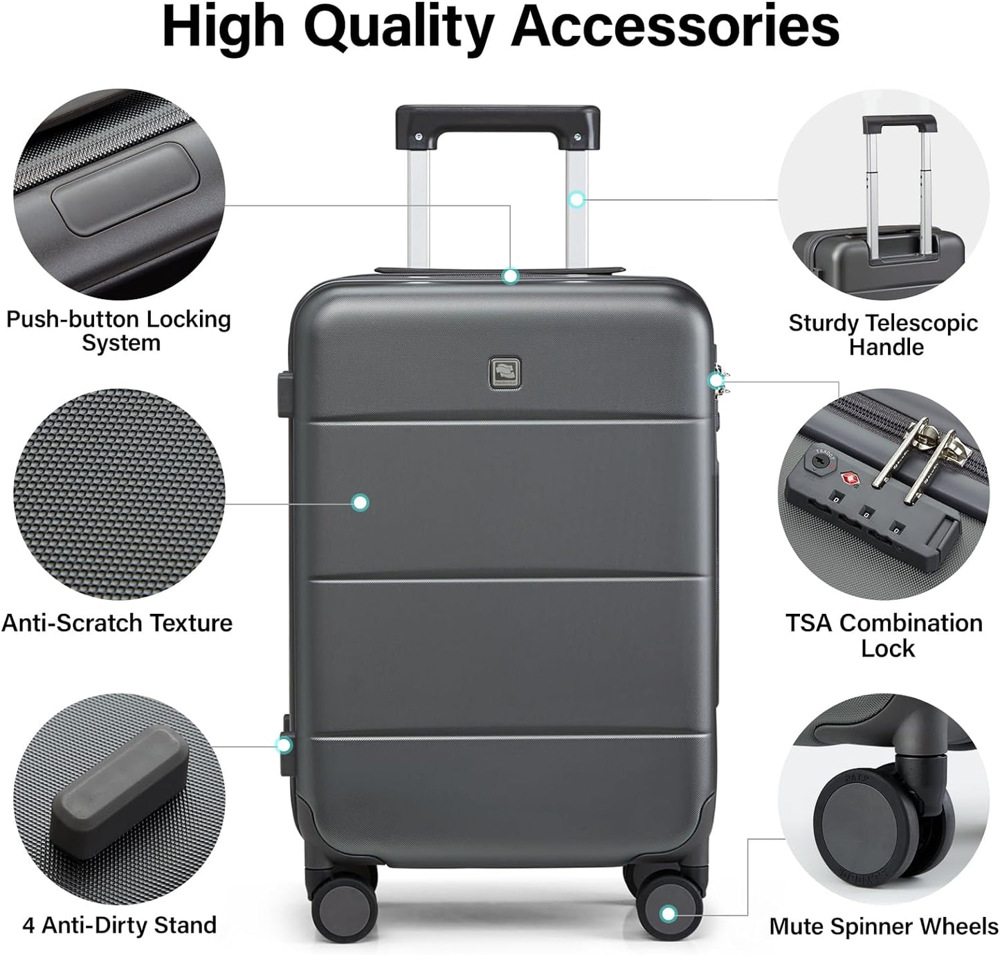 Hanke 20 Inch Carry On Luggage 22x14x9 Airline Approved PC Hard Shell Suitcases with Wheels TSA Luggage for Women Men Lightweight Travel Luggage(Graphite Grey)