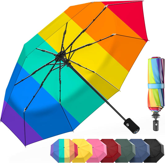 Rain-Mate Windproof Compact Umbrellas for Rain - Strong Reinforced Fiberglass Rib Design & Auto Open & Close - Portable Folding Travel Umbrella - Lightweight & Packable for Women & Men, Easy Collapse