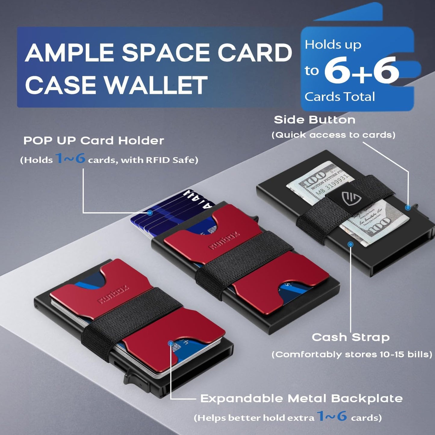 Mens Business Card Holder, Slim Card Wallet for Men and Women, Minimalist RFID Blocking Wallet with Pop-Up Function, Thin Design, Metal Cases Holds 6+6 Cards, Gifts for Men, Men's Accessories