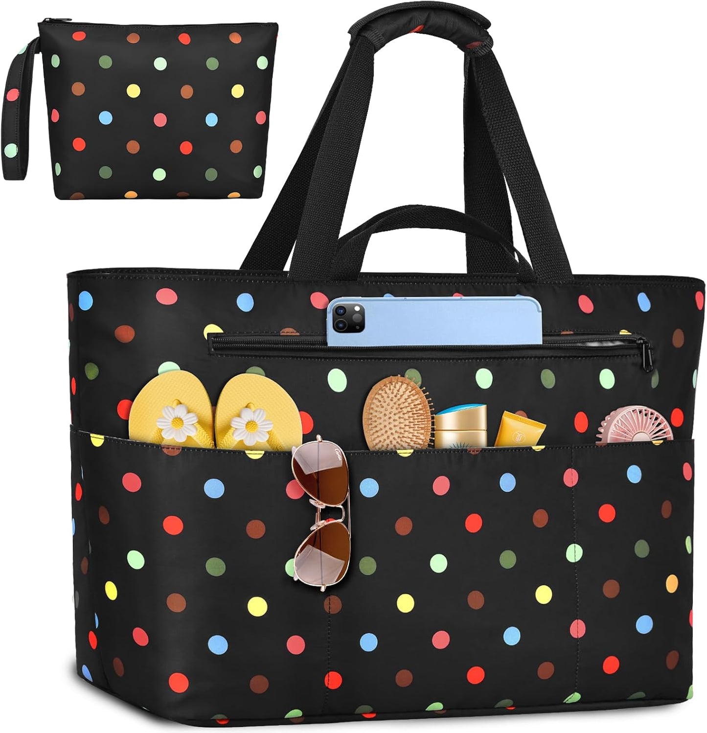 Extra Large Beach Bags for Women, Waterproof Sandproof Beach Tote Bag Zipper Foldable Swim Pool Bag with Wet Pocket