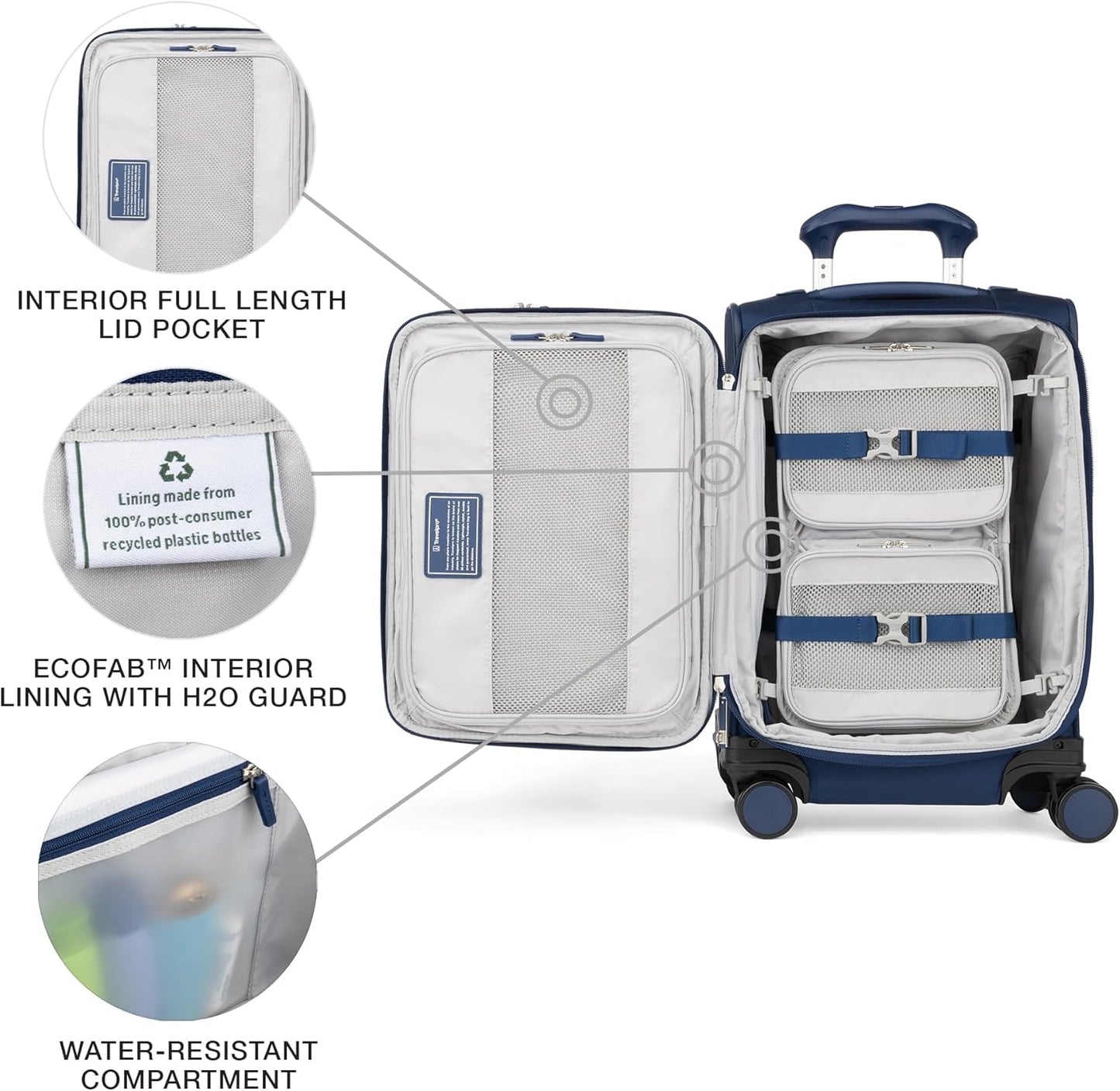 Travelpro VersaPack+ Lightweight Softside Expandable Carry on Luggage, 8 Spinner Suitcase, TSA Lock, Men and Women, Carry On 21-Inch, Estate Blue