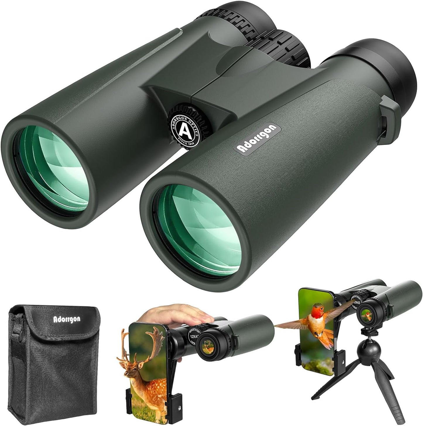 Adorrgon 15x45 HD Binoculars for Adults High Powered with Phone Adapter, Tripod and Tripod Adapter - Large View Binoculars with Clear Low Light Vision for Bird Watching Cruise Travel