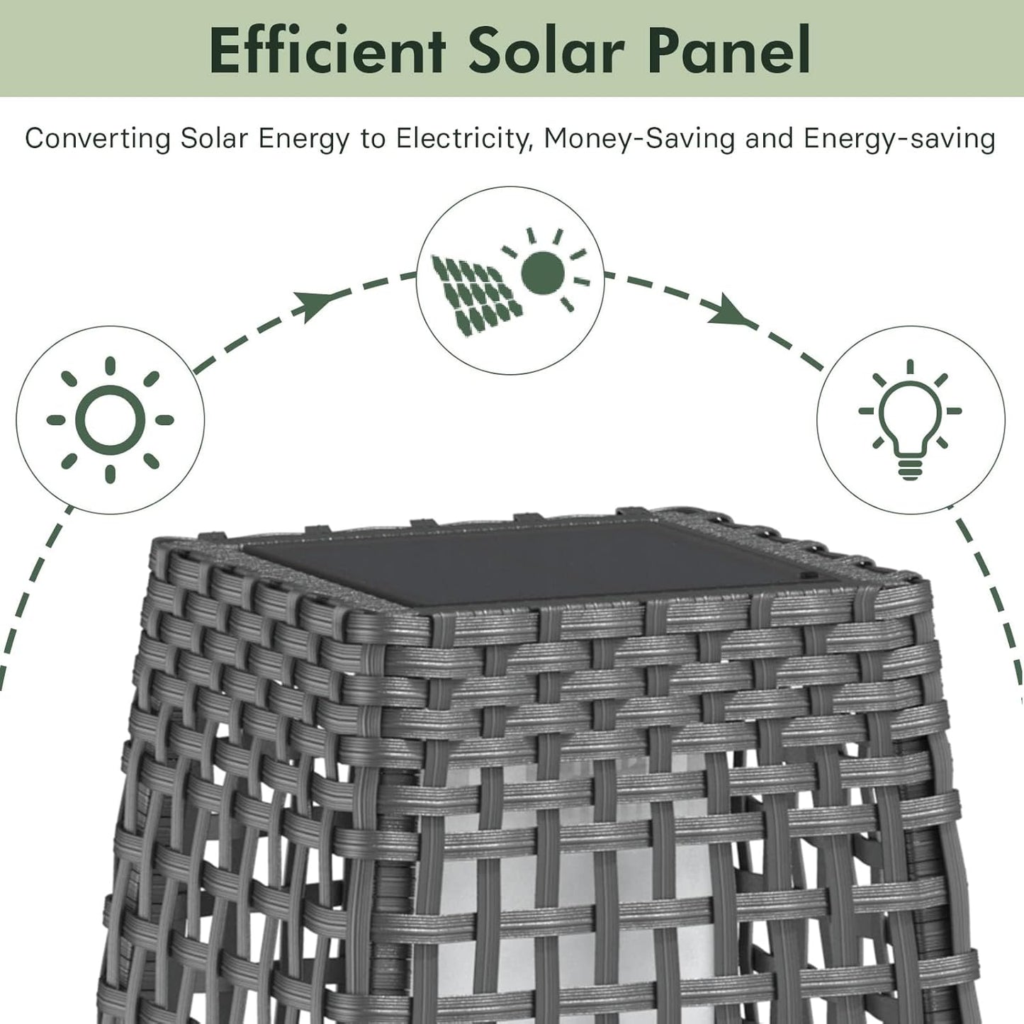 Grand patio 2-Piece Outdoor Floor Lamp Solar Powered Lantern Water-Resistant Wicker Deck Light for Garden or Porch - Medium Fuji, Silver Gray