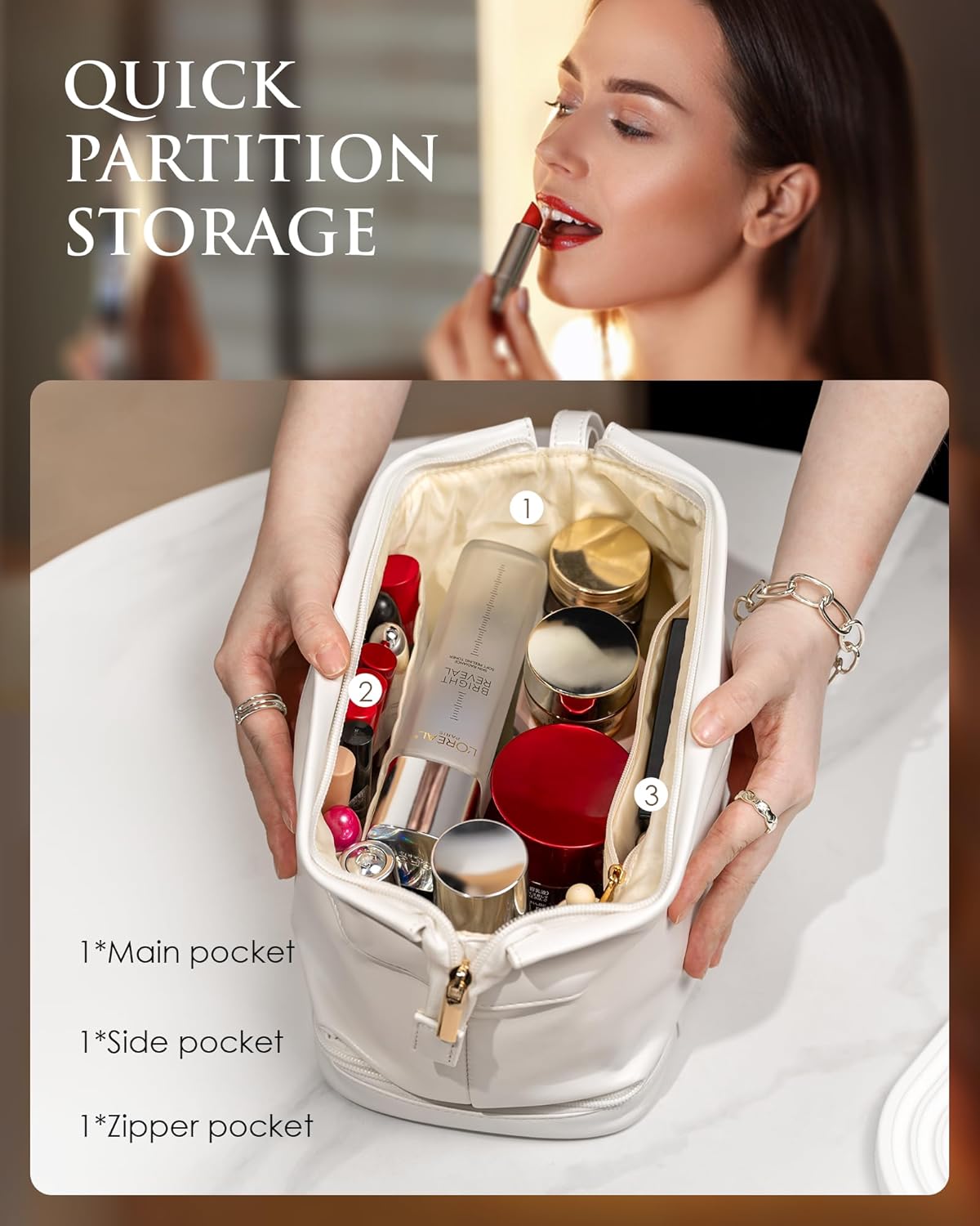 Bridal Shower Gifts, Personalized Makeup Bag, Monogrammed Gifts, Initial Double Layer Cosmetic Bag with Makeup Brush Organizer, Travel Toiletry Bag, Gifts for Friends Female, Teen Girl Gifts