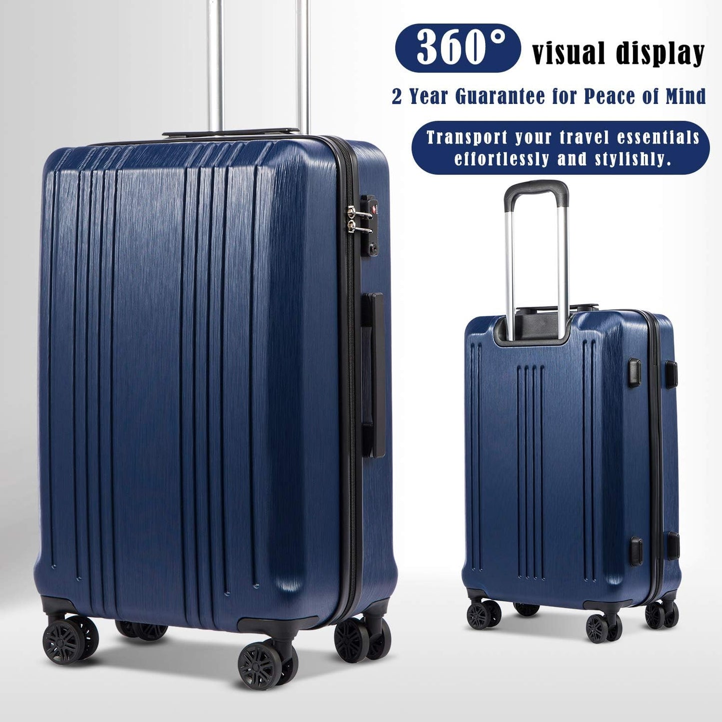 Coolife Luggage Expandable(only 28") Suitcase PC+ABS with TSA Lock Spinner 20in 24in 28in (navy, M(24IN))