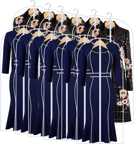 Garment Bags for Hanging Clothes 24'' x 54'' (Set of 12) Coat Covers for Closet Foldable Washable Dress Bags for Hanging Clothes for Long Dress Dance Costumes Suits Gowns Coats