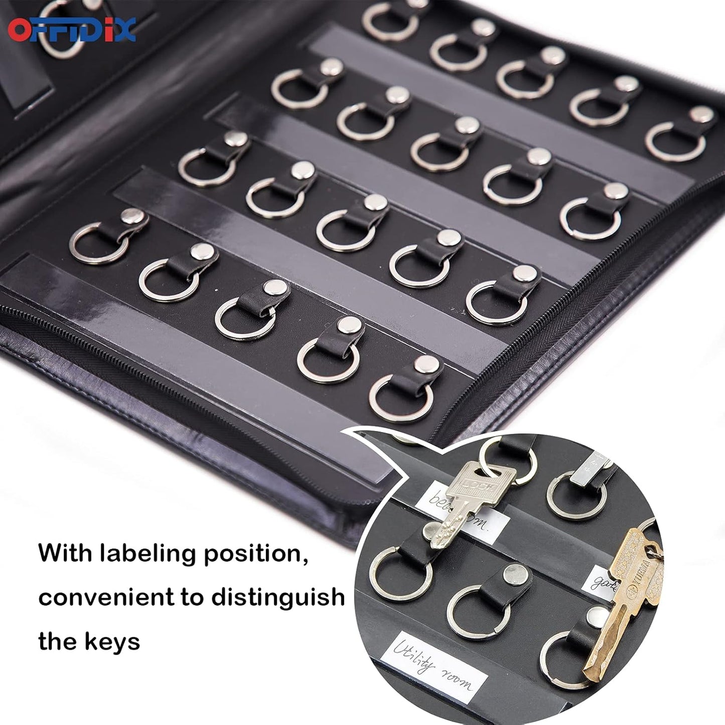 OFFIDIX Large Zippered Key Case,Leather Portable Key Cabinet, 40 Key Hooks Key Organizer,Manager & Landlord Key Holder,Suitable for Real Estate Sales,Hotel Executives, Car Service