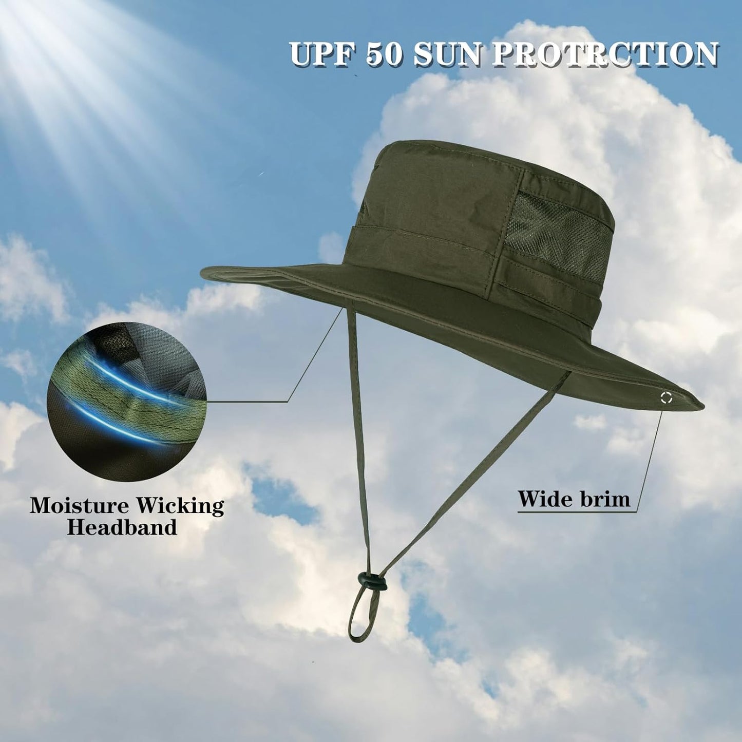 Sun Hat for Men/Women, UPF 50+ Fishing Hat,Waterproof Wide Brim Bucket Hat Foldable Boonie Hat for Hiking Garden Safari Beach