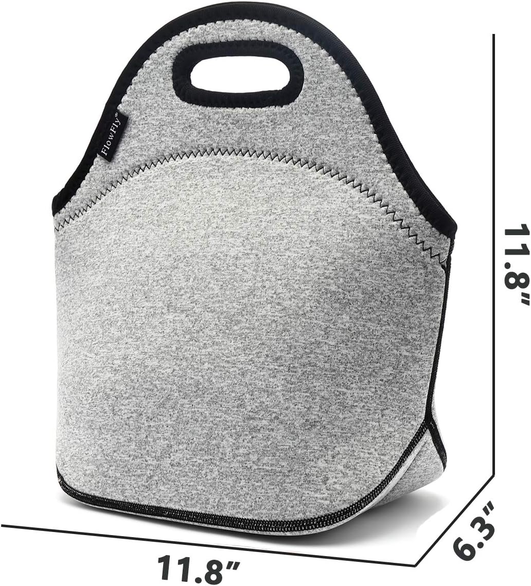 FlowFly Neoprene kids Lunch box Insulated Soft Bag Mini Cooler Thermal Meal Tote Kit for Boys, Girls,Men,Women,School,Work, Office, Grey