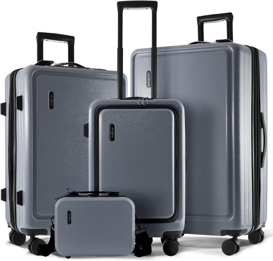 Hard Shell Luggage Sets with Spinner Wheels 4 Piece, Expandable Large Suitcases with TSA Lock, Travel Large Suitcase Set, Grey Luggage Set