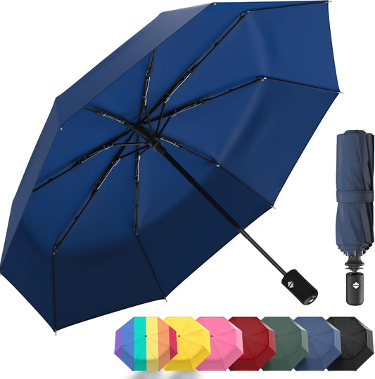 Rain-Mate Windproof Compact Umbrellas for Rain - Strong Reinforced Fiberglass Rib Design & Auto Open & Close - Portable Folding Travel Umbrella - Lightweight & Packable for Women & Men, Easy Collapse