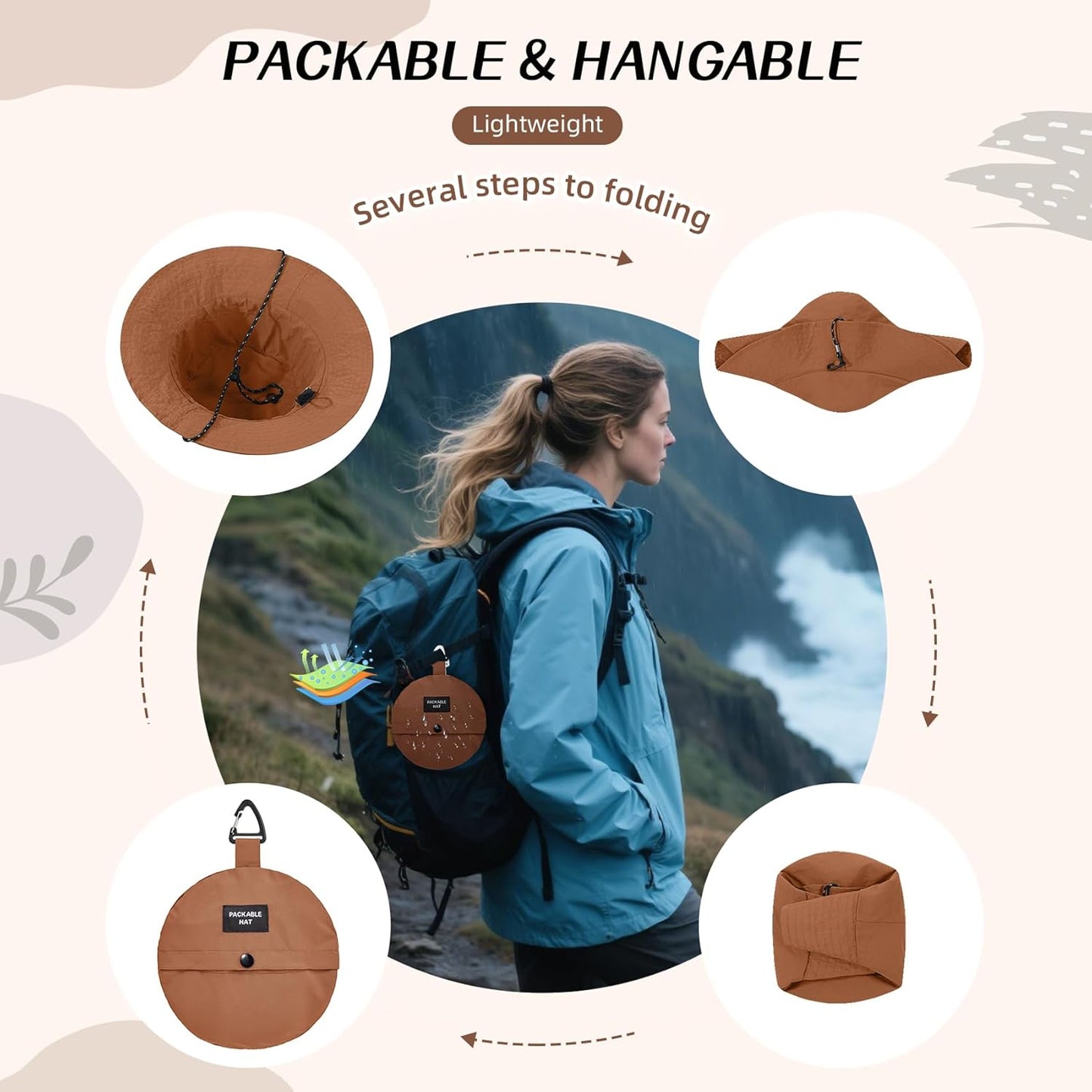 Durio Waterproof Bucket Hats for Woman UPF 50+ Sun Hat UV Protection Packable Rain Hats for Women Lightweight Hiking Hat