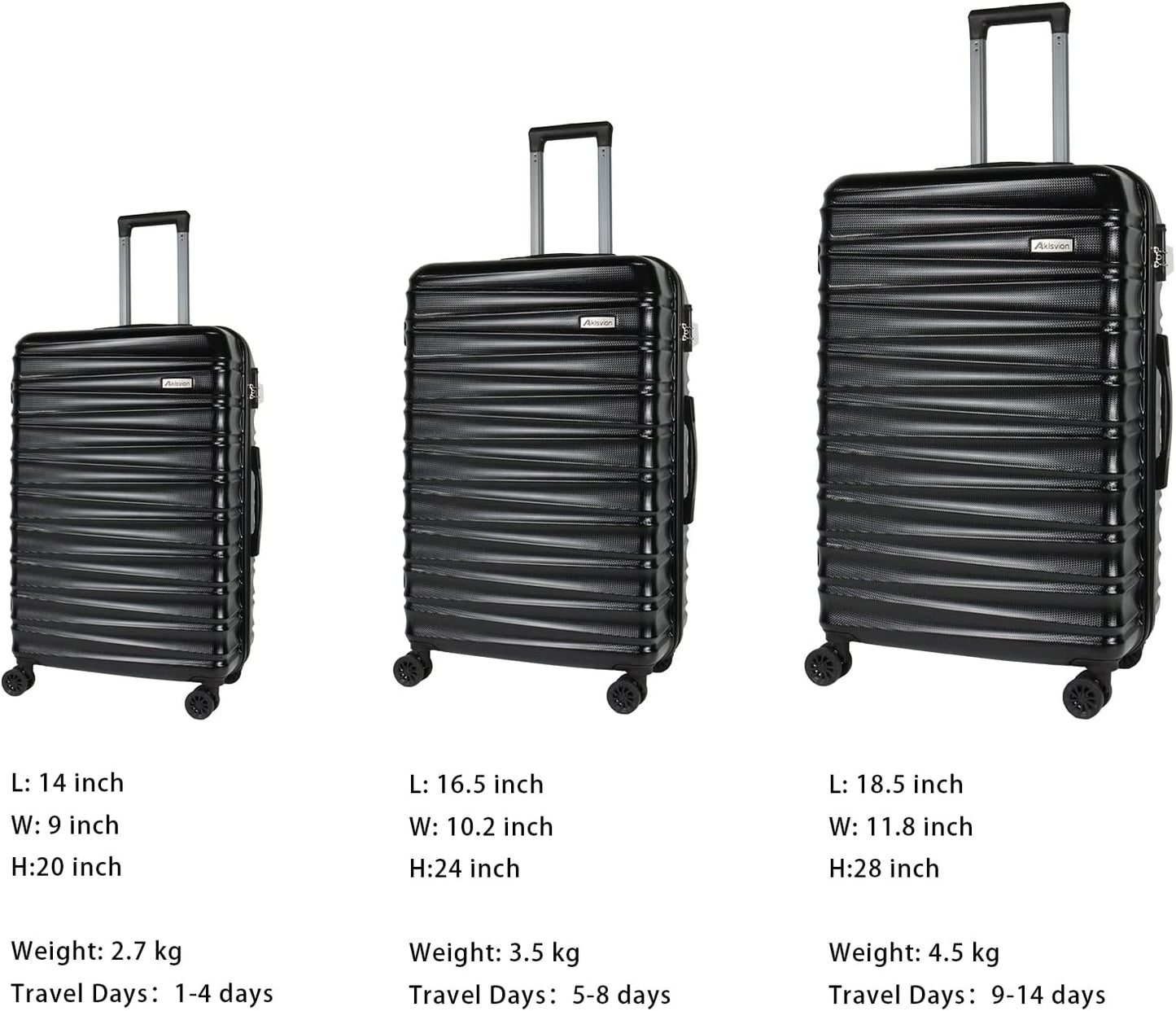 Luggage Sets 3 Piece(20/24/28)-Suitcase Set- Luggage with Wheels-PC + ABS Durable Lightweight Rotating hardshell suitcase 5PCS (Black)…
