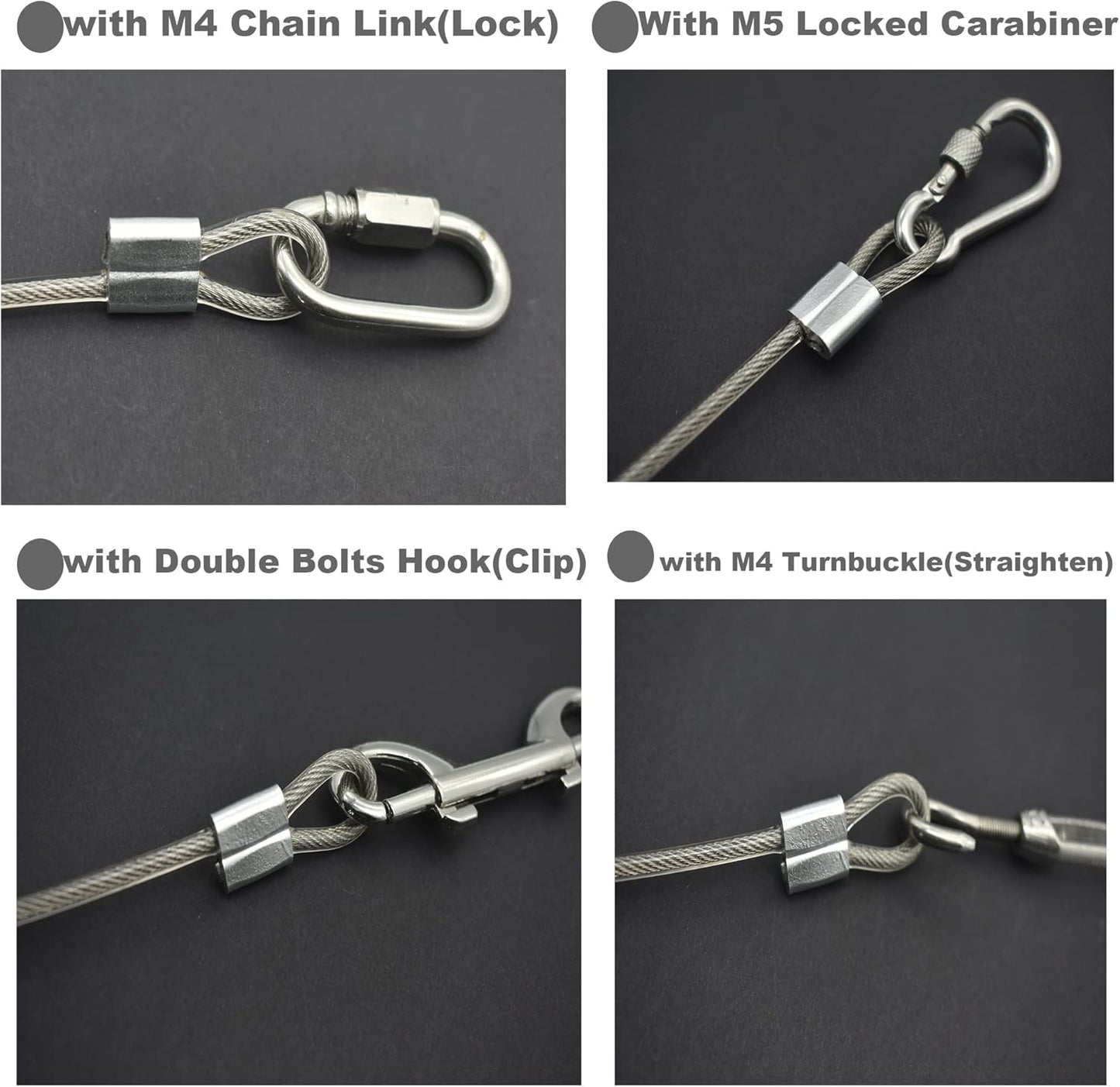 5 Pcs 5mm Wire 24 inch Vinyl Coated Stainless Steel Cable with Loops Short Wire Rope Lanyard Lock Security Chain Link for Outdoor Gates, Clear(5mm x 24inch)