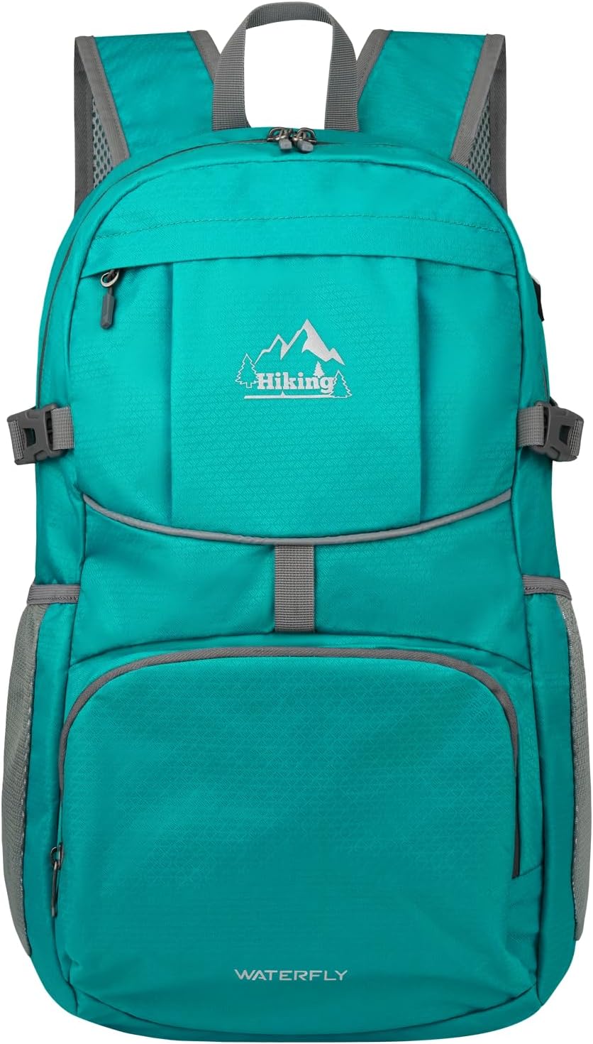 WATERFLY Hiking Foldable Daypack Backpack: 25L Ultra Lightweight Packable Waterproof Outdoor Travel Day Pack for Woman Man