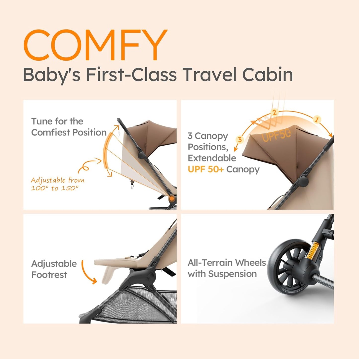 MAMAZING Ultra Air X Travel Stroller - Ultra-Lightweight Under 10 lbs, Carbon Fiber Frame & Airplane Friendly, Lightweight Stroller with Reclining Seat, UPF 50+ Canopy & Travel Bag
