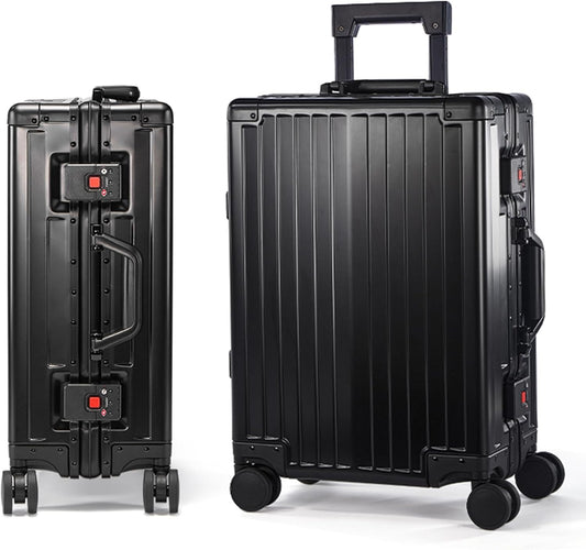 UrbanExplorer 24Inch All Aluminum Check In Luggage Heavy Duty Hard Shell Suitcases with Spinner Wheels, Zipperless Suitcase with TSA Lock, Large Luggage for Business Travel, Black