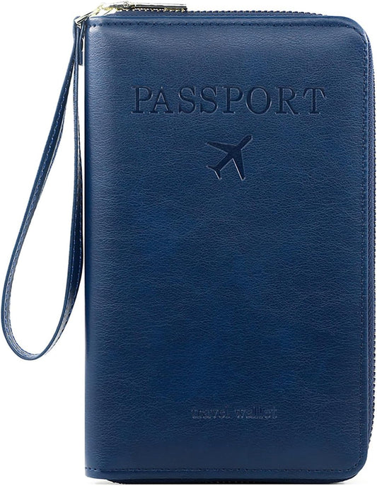 Rowgins Rfid Blocking Passport Holder Wallet, Rowgins Rfid Passport Holder with Zipper, PU Leather PassportHolder for Travel (DARK BLUE)