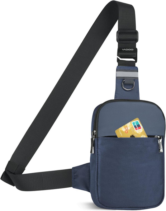 VADOO Mini Sling Bag for Men Women, Small Crossbody Bag with RFID Blocking & Waterproof, Lightweight Phone Chest Bag for Travel Gym (Basic Version- Blue)