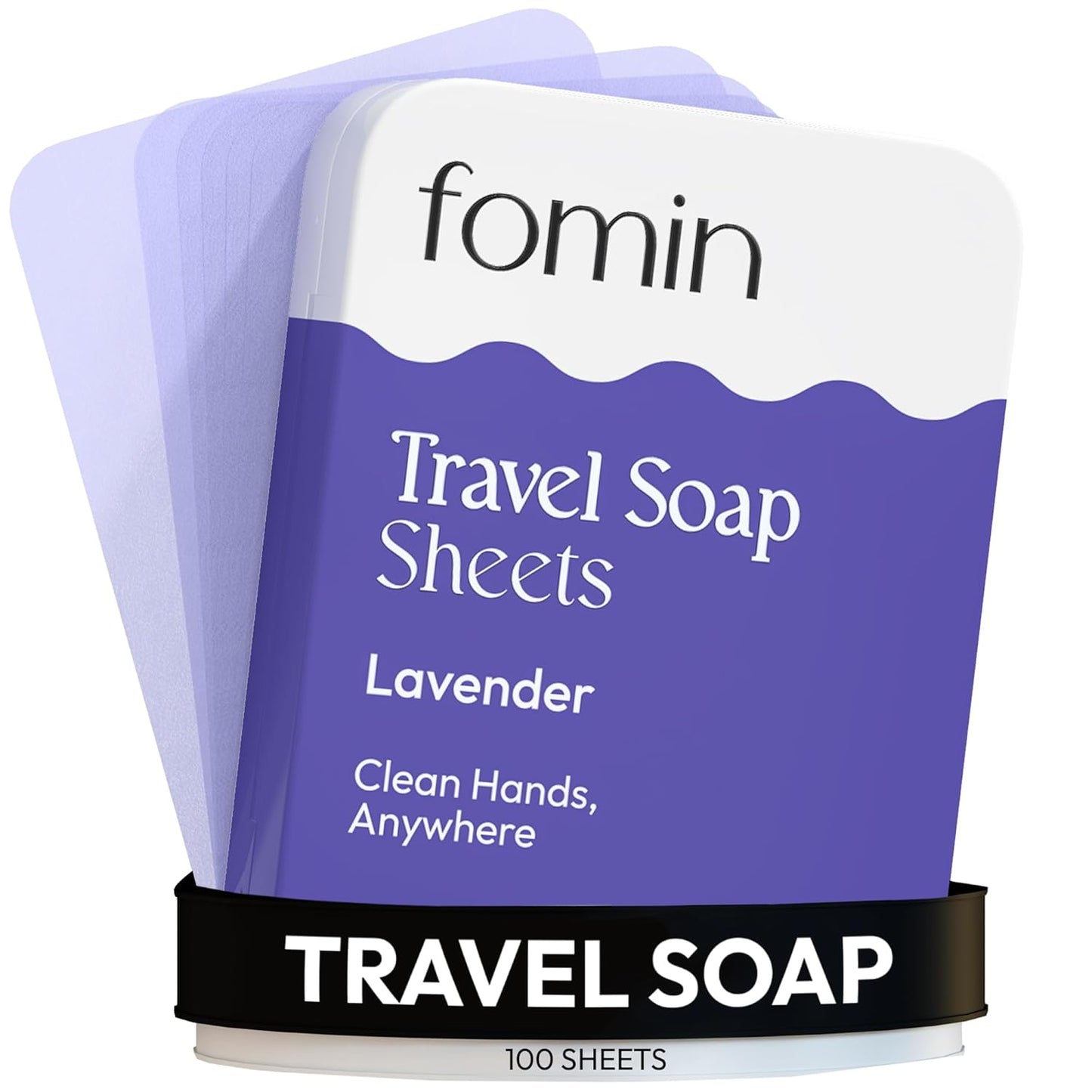 FOMIN - Antibacterial Paper Soap Sheets Tin for Traveling - (100 Sheets) Lavender Portable Travel Hand Soap Sheet, Dissolvable Mini Camping Hand Soap for Hand Washing