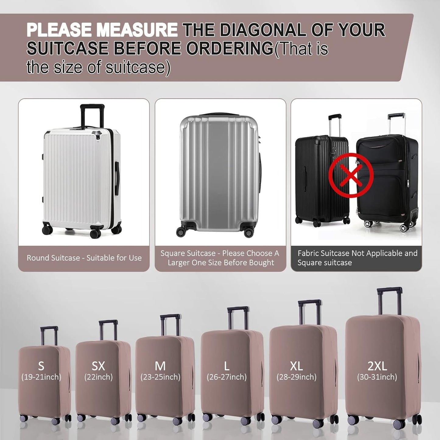 Travel Luggage Cover Suitcase Protector Scratch-Resistant Fit 19-31 Inch, Not Included Suitcase (Khaki, SX(22-23 inch))