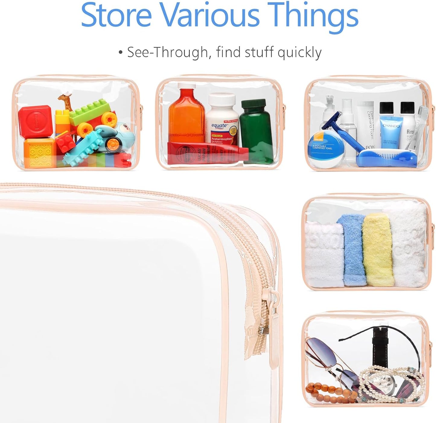 PACKISM TSA Approved Toiletry Bag - 3 Pack Upgrade Color-Edged Clear Makeup Bag, Clear Toiletry Bag For Traveling Fits Various Storage Needs, Pink