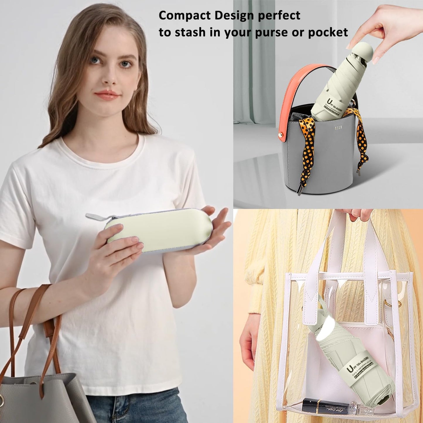 BAODINI Travel Mini Umbrella for Purse With Case Small Compact UV Sun Protection Sun Lightweight Tiny Pocket Umbrella for Women Girls and Men