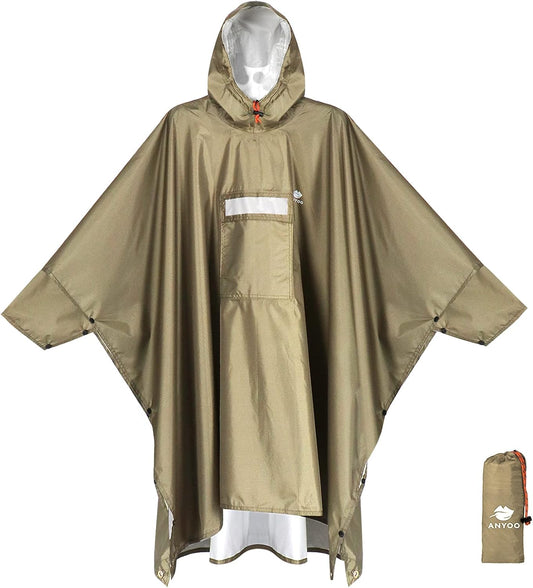 ANYOO Hooded Rain Poncho for Adults Waterproof Lightweight Rain Coat for Men Women Reusable Rain Jacket for Emergency Outdoor