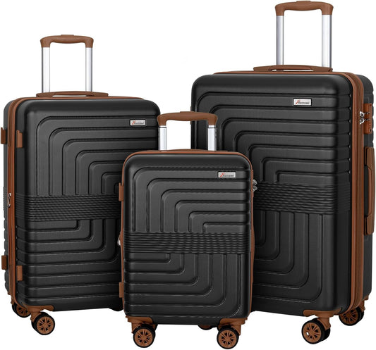Romswi Luggage Sets 3 Piece Expandable PC+ABS Suitcases, Durable Hardshell Lightweight Suitcase Set with TSA Lock Dual Spinner Wheels, 21/24/28 Inch,Black