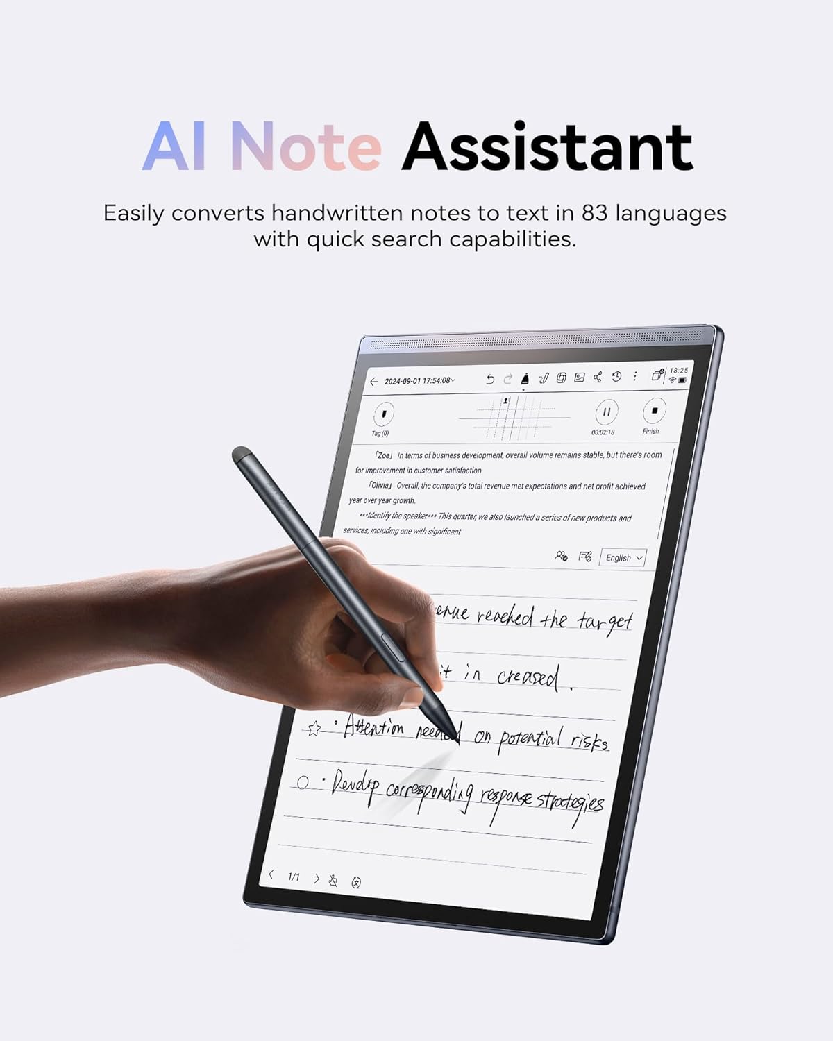 AINOTE Air 2 Bundle – 8.2'' Digital Writing Tablet with Pen, Smart Voice-to-Text Notes, Multilingual Transcription, ChatGPT Integration, Includes Black Folio Case