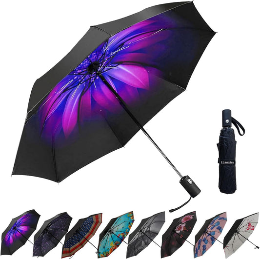 LLanxiry Compact Travel Umbrella, Mini Windproof Umbrellas for Rain & Sun, Small Lightweight Outdoor UV Umbrella, Portable Folding Umbrellas for Travel