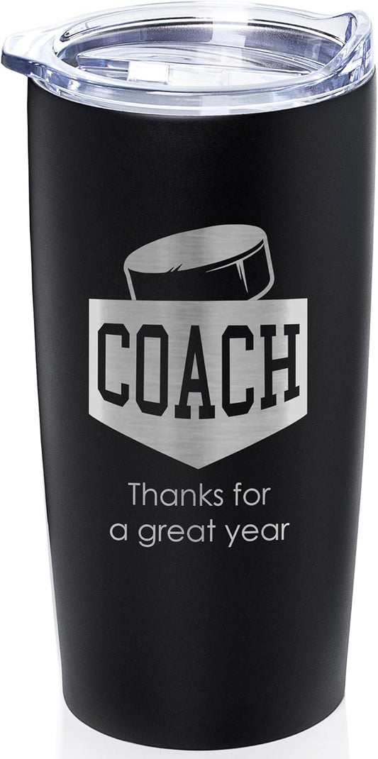 Lifetime Creations Engraved Hockey Coach Tumbler: Hockey Coaches Gifts, Hockey Coach Thank You Gift Ideas, Appreciation Gift, Insulated Stainless Steel (Matte Black, 20 Ounce Travel Mug)