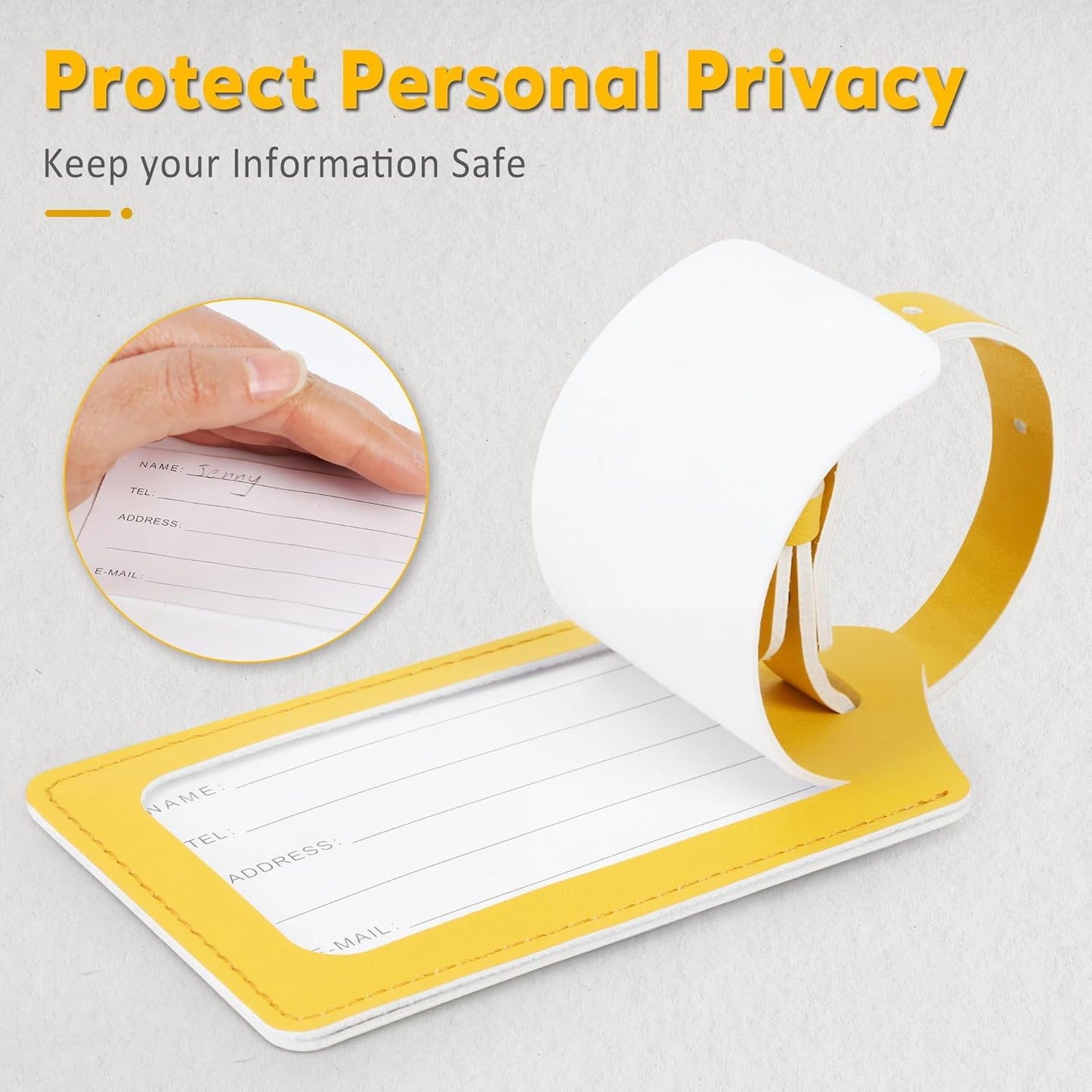 Travelambo Luggage Tags for Suitcases Faux Leather Privacy Protection 12 Pack Bag Tags Travel Accessories Essential, Energetic Yellow