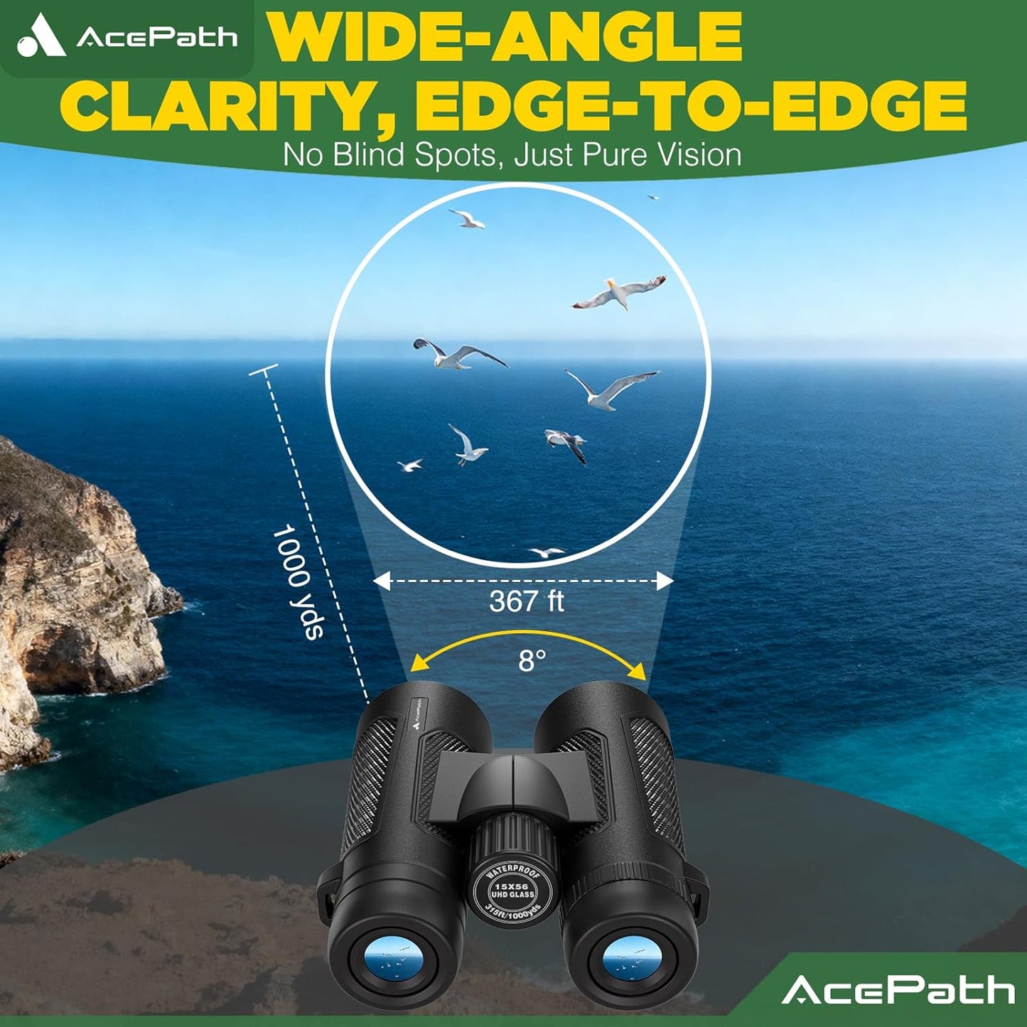 15x56 Binoculars for Adults High Powered - Large View Waterproof Binoculars with Clear Low Light Vision - Compact Binocular Essentials for Hunting Camping Cruise Travel Bird Watching Sports