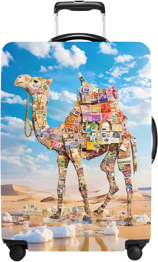 Camel Luggage Cover Washable Suitcase Protector Anti-Scratch,Stretchable Fit for 20-34Inch Luggage Durable Travel Bag Cover with Zipper Closure (XL(32-34inch suitcase))