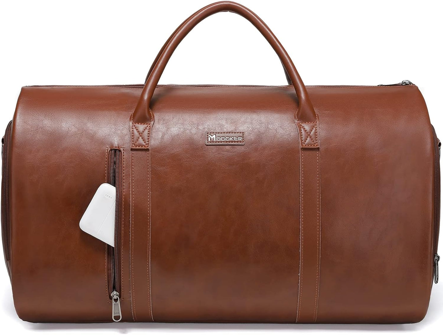 Leather Garment Bag for Travel, Modoker Carry On Travel Bag with Shoulder Strap - Ideal for Business Trips and Weekend Getaways - The Garment Duffel Bag for Traveling Men Women, Light Brown