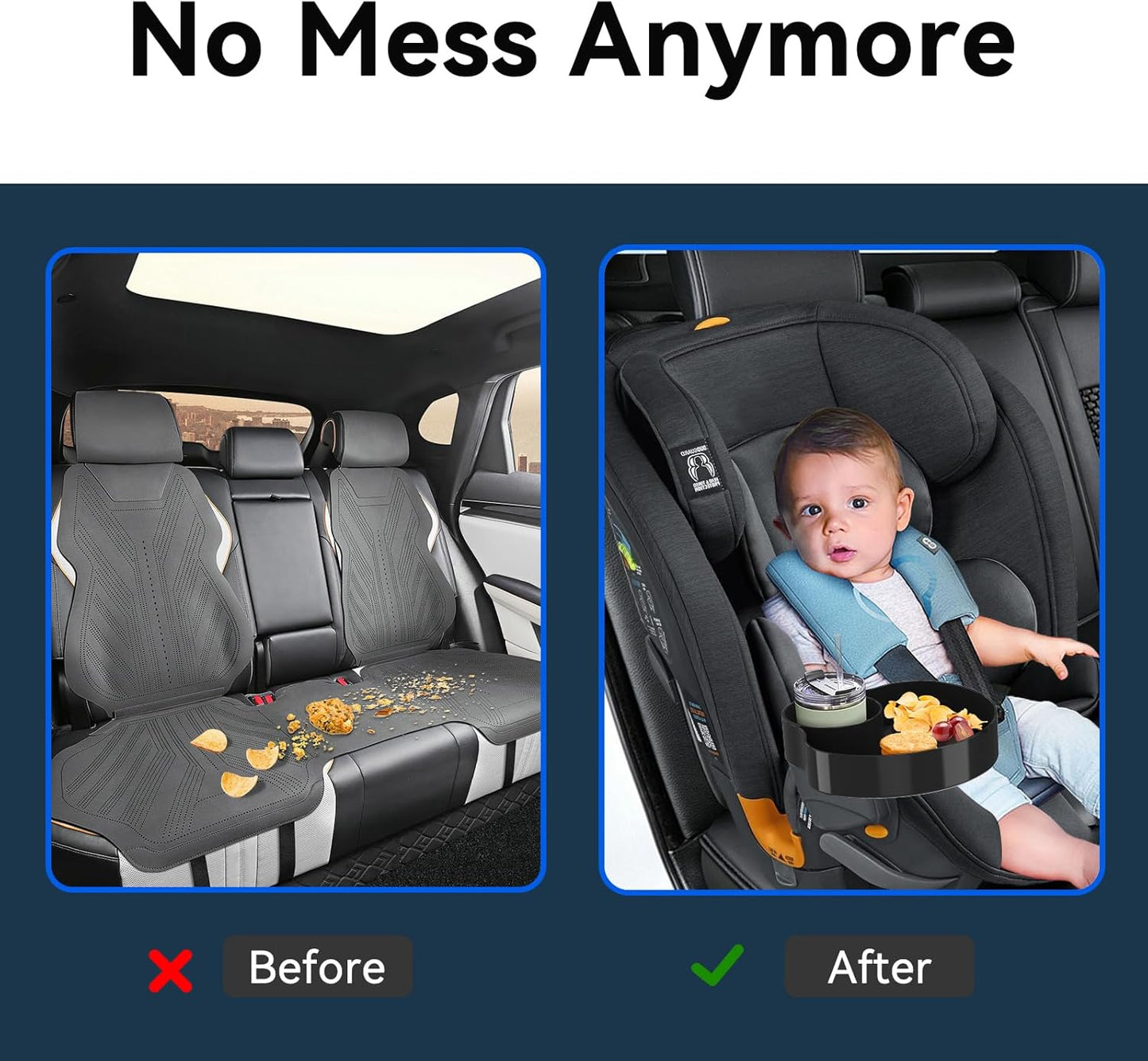 Kids Car Seat Tray, Travel Tray with Cup Holder for Toddler Baby, Kids Car Seat Food Snack Organizer for Road Trip, Stroller snack Organizer Travel Must Haves Toddler Must Haves (Black)