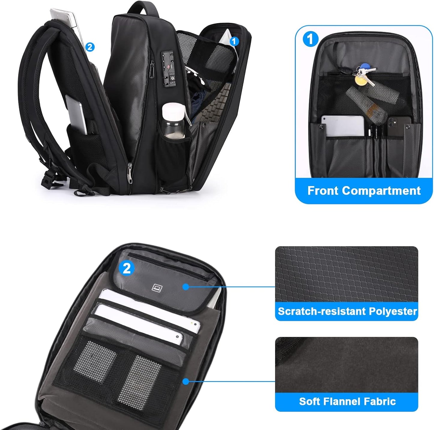 FENRUIEN Hardshell Backpack Expandable,Anti Theft Laptop Backpack for Men with USB Port,Water Resistant Computer Bag 17.3 Inch for Travel/Business