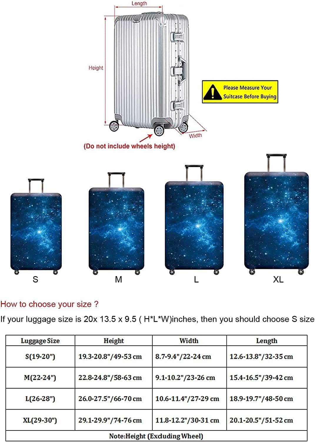 Luggage Cover, Protective Washable Suitcase Cover - Travel Elastic Spandex Suitcase Protector Fits 19 to 20 Inch Galaxy
