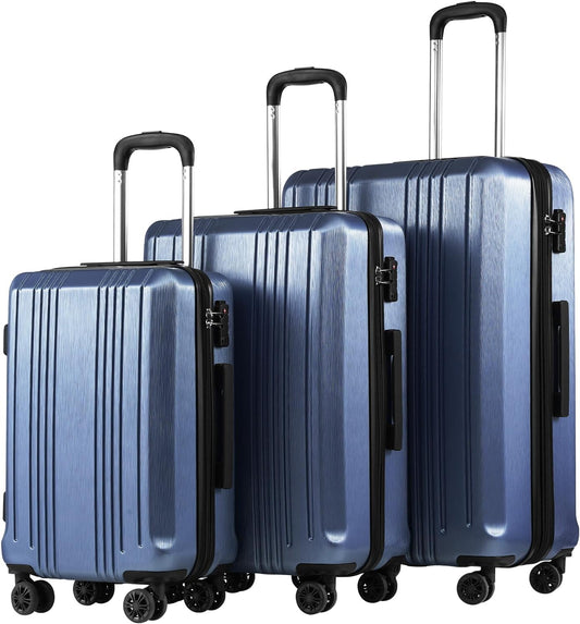 Coolife Luggage Expandable Suitcase PC+ABS 3 Piece Set with TSA Lock Spinner 20in24in28in
