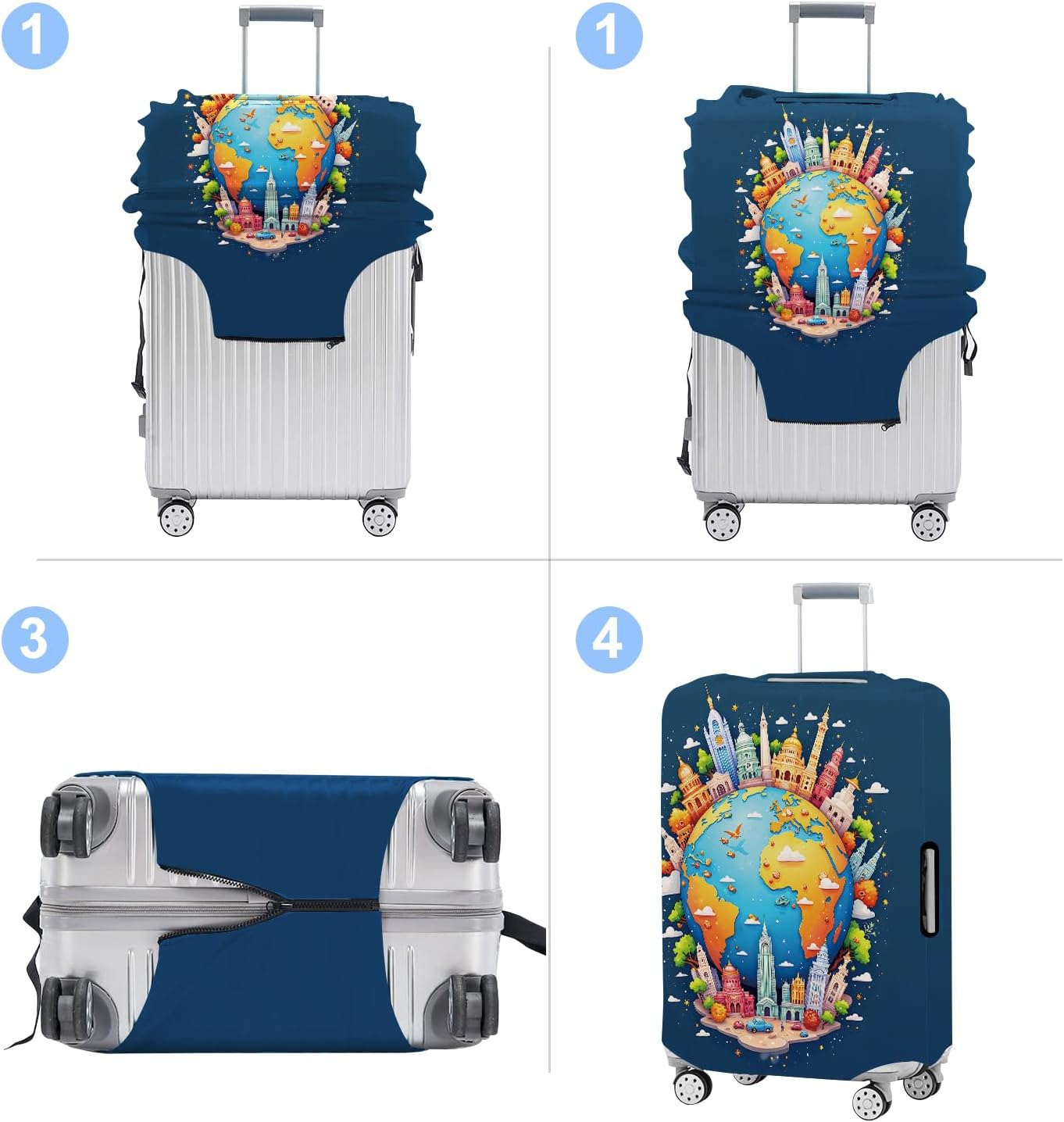 Luggage Cover Washable Suitcase Protector Anti-Scratch,Stretchable Fit for 20-34Inch Luggage Durable Travel Bag Cover with Zipper Closure (Earth, M(fits 24-26Inch suitcase))