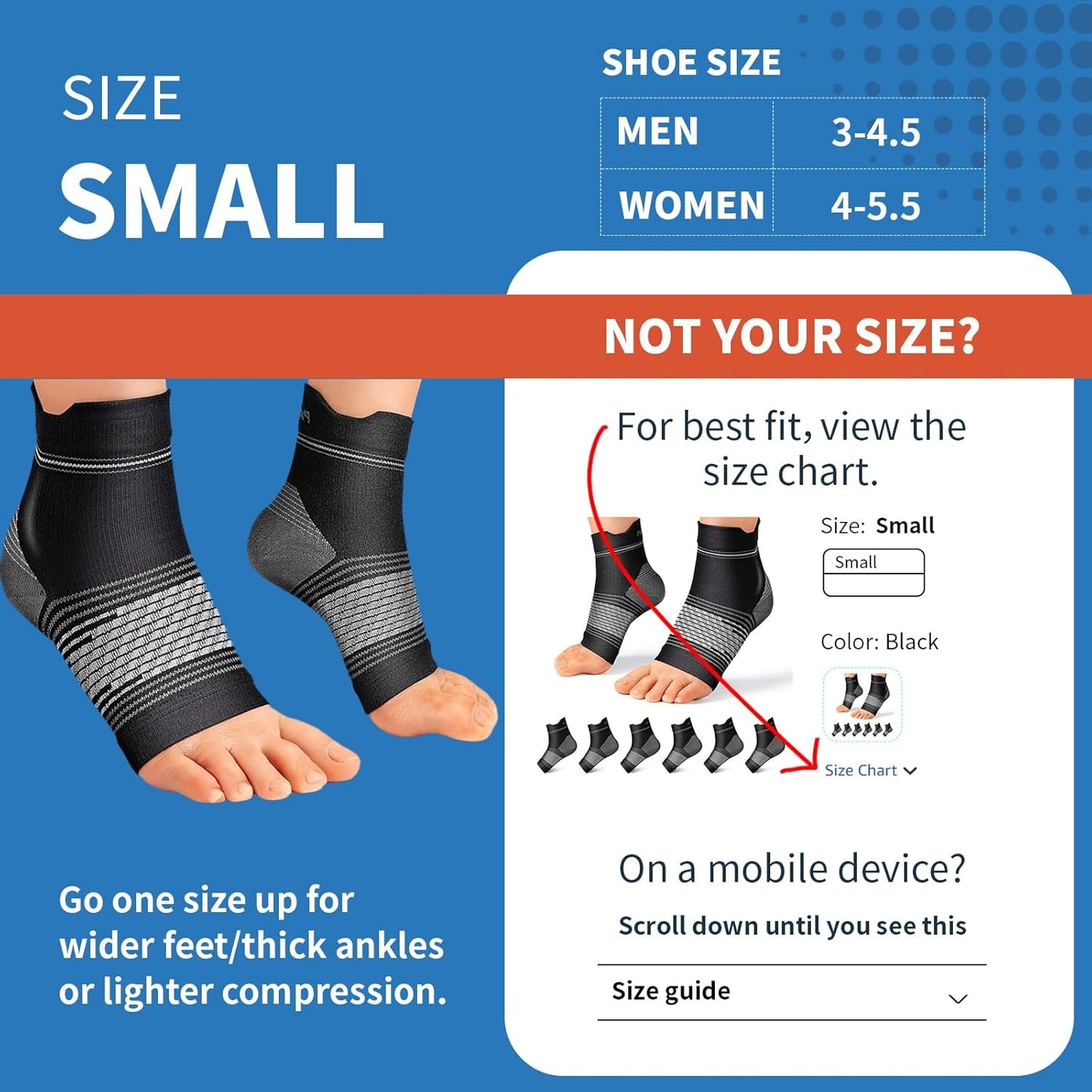 Plantar Fasciitis Sock (6 Pairs) for Men and Women, Compression Foot Sleeves with Arch and Ankle Support (Black, Small)