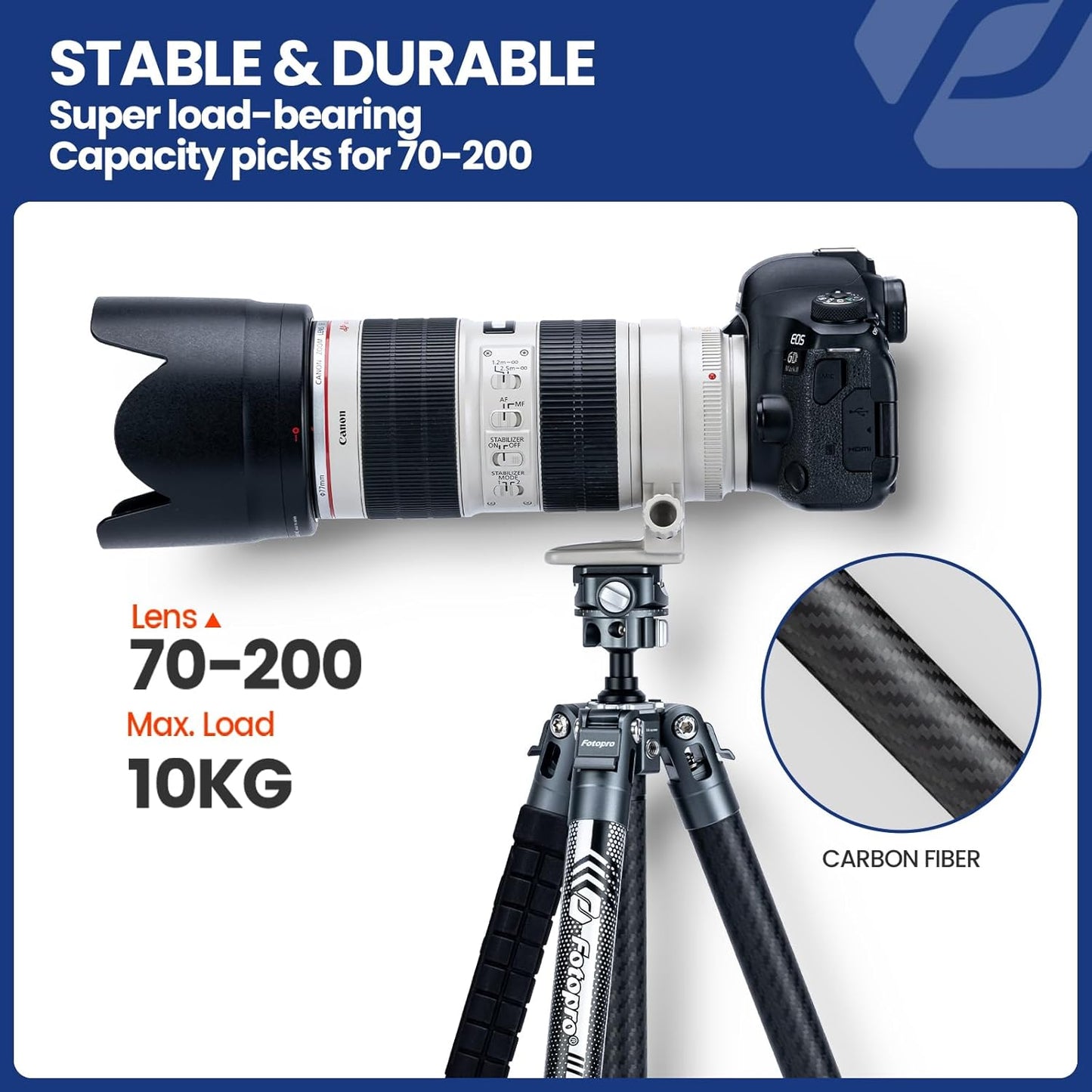 Fotopro Carbon Fiber Tripod 2.3lbs Ultralight 62 Inch Portable Travel Video Tripod for Camera DSLR Load up to 22lbs X-Aircross 3 Video Grey