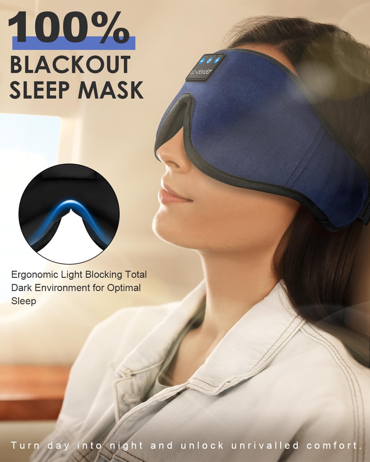 LC-dolida Sleep Headphones, Sleep Mask Bluetooth Wireless Music Eye Mask, Sleeping Headphones for Side Sleepers Sleep Mask with Bluetooth Headphones Ultra-Thin Stereo Speakers Perfect for Sleeping
