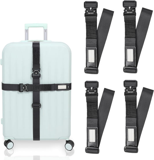 Vigorport Luggage Straps for Suitcases TSA Approved Suitcase Belt, Stretchable Travel Strap for Luggage, Heavy Duty Metal Buckle Luggage Belt Strap 72" Long (4PK)
